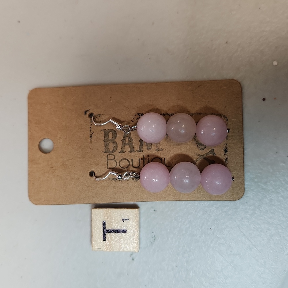 Hand Crafted Rose Quartz Round Beads 925 Hardware Earrings - Picture 4 of 4